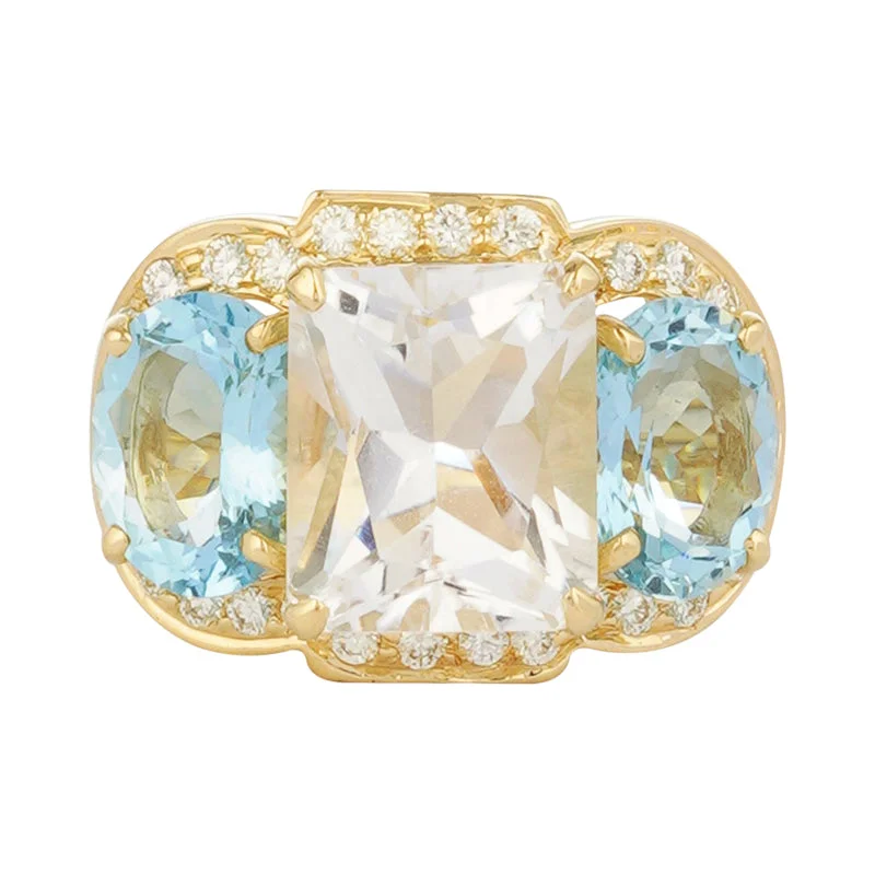 Moroccan tile rings-Ring - Crystal, Aquamarine and Diamond (2221J)