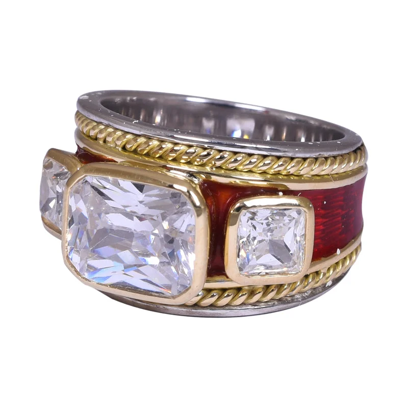 Engraved initial rings-Ring- Crystal (Enamel)