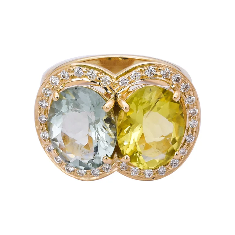 Bold chunky rings-Ring- Lemon Quartz, Green Quartz and Diamond