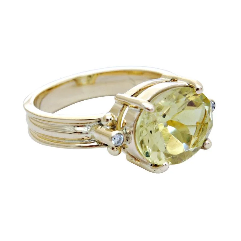 Hammered metal rings-Ring-Lemon Quartz and Diamond  (1749J)