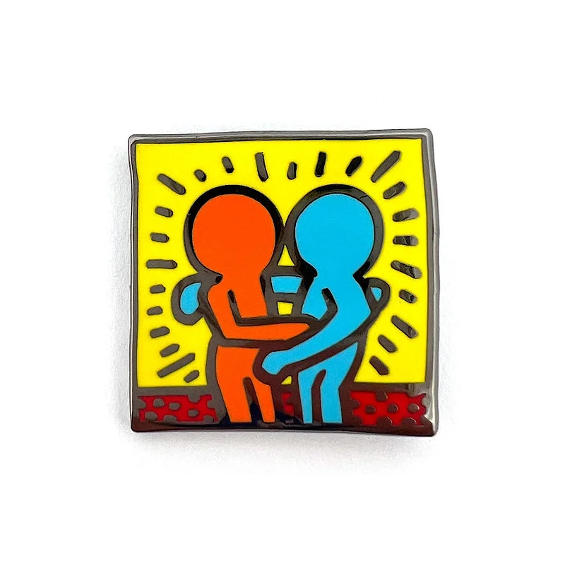 Rustic wooden rings-Keith Haring 'Friends' Pin