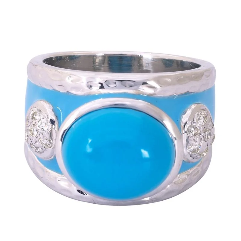 Statement cocktail rings-Ring- Turquoise and Diamond (Enamel)  (265GS)