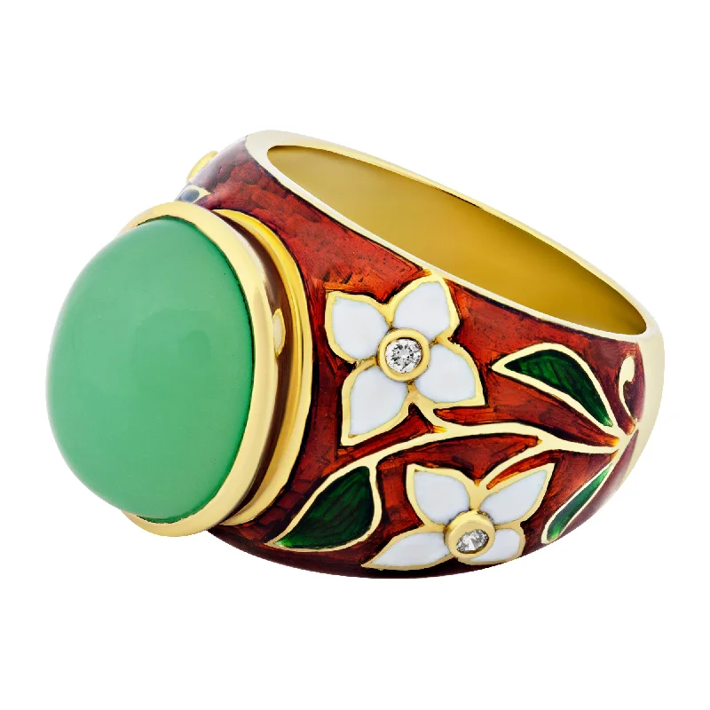 Tribal bead rings-Ring- Chrysoprase And Diamond (Enamel)