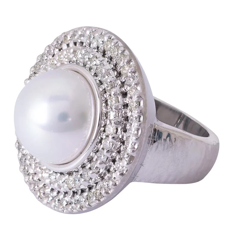 Druzy stone rings-Ring- Pearl and Diamond  (272MS)