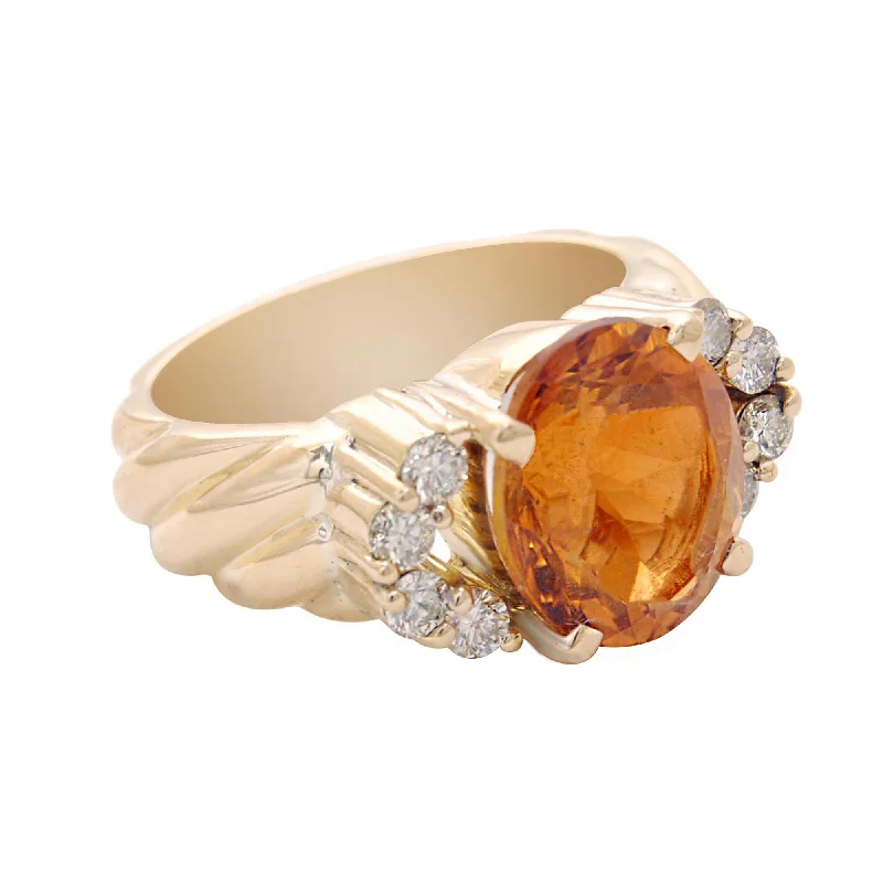 Crescent moon rings-Ring-Citrine and Diamond  (1796H)