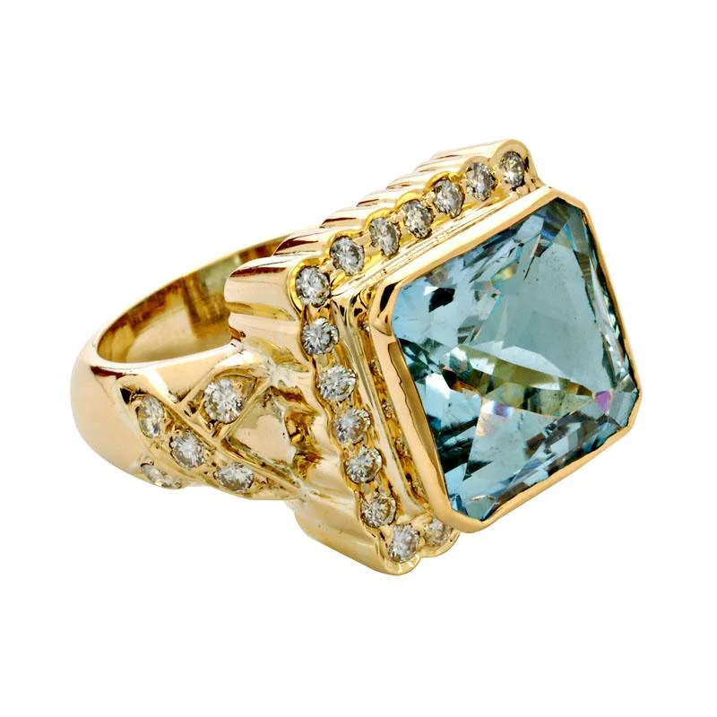 Wooden inlay rings-Ring-Aquamarine and Diamond  (1130J)