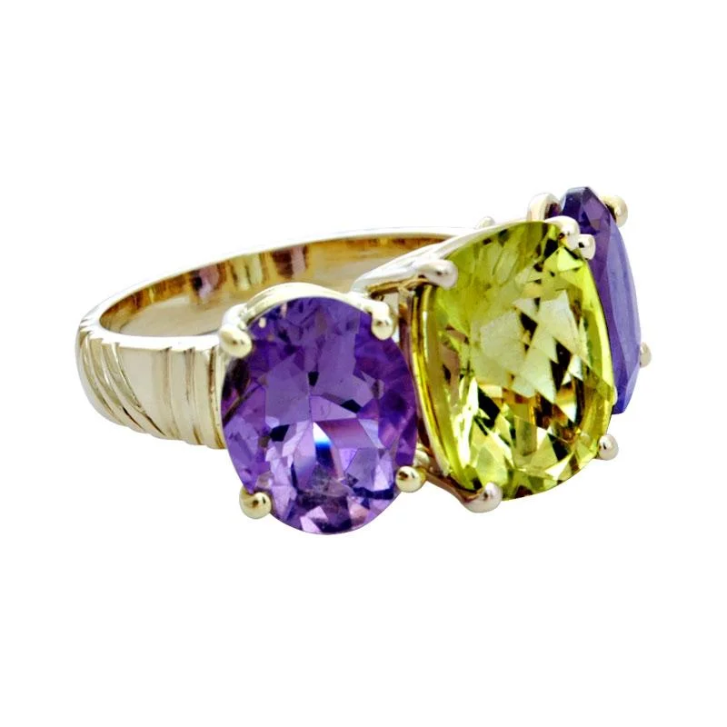 Peacock feather rings-Ring-Amethyst and Lemon Quartz  (1736L)