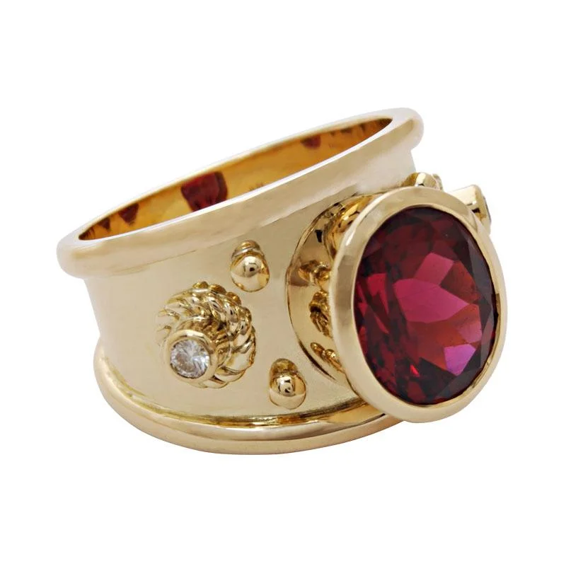 Handmade artisan rings-Ring-Rubellite and Diamond  (1790N)