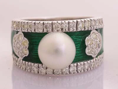 Beaded edge rings-Repair - Ring - South Sea Pearl and Diamond (Enamel) - 206DS