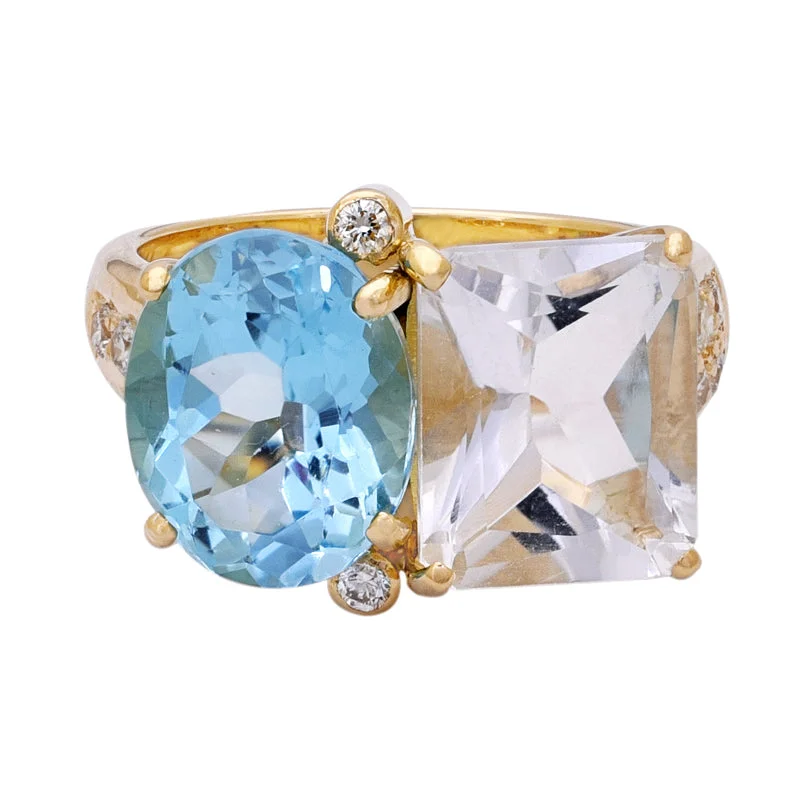 Double band rings-Ring- Crystal, Blue Topaz and Diamond