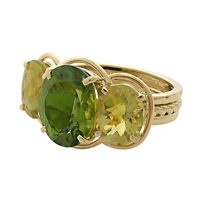 Moroccan tile rings-Ring-Peridot and Lemon Quartz  (1916R)