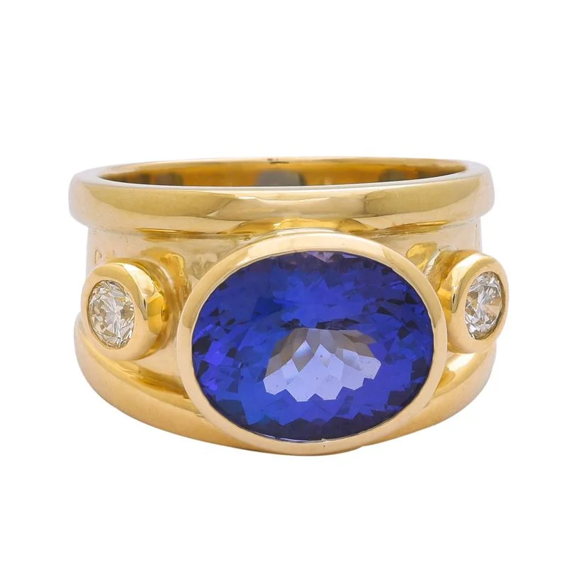 Gold band rings-Ring- Tanzanite and Diamond