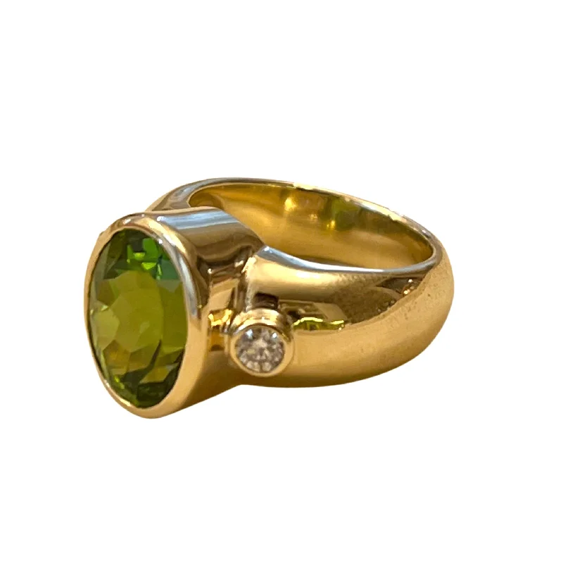 Druzy stone rings-Ring - Peridot & Diamond (1697O)