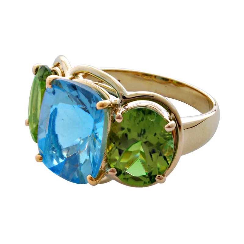 Turquoise inlay rings-Ring-Blue Topaz and Peridot