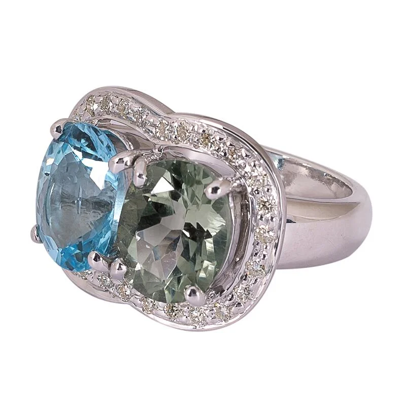 Adjustable open rings-Ring- Green Quartz, Blue Topaz and Diamond  (272GS)