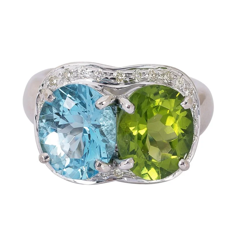 Rose quartz rings-Ring- Blue Topaz, Peridot and Diamond  (255RS)