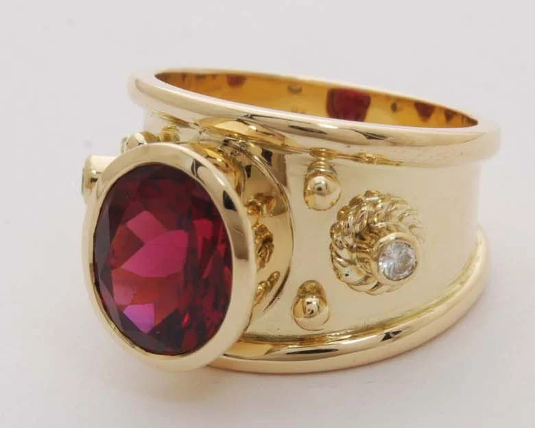 Sunflower rings-Repair - Ring - Rubellite and Diamond (1790N)