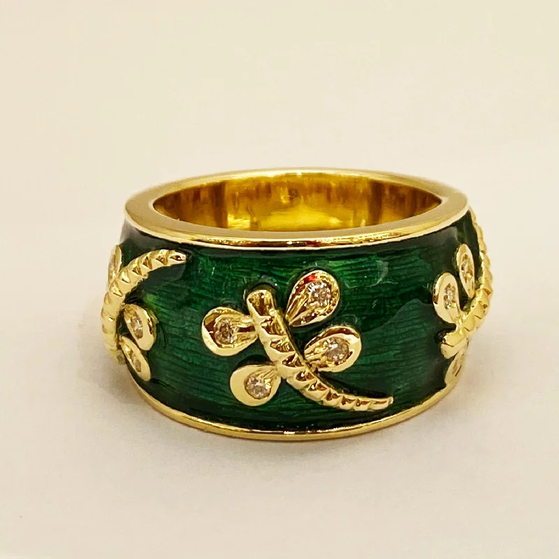 Bamboo style rings-Ring - Diamond (Enamel) in 18K gold