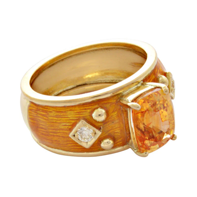 Colorful enamel rings-Ring - Yellow Sapphire & Diamond (enamel)