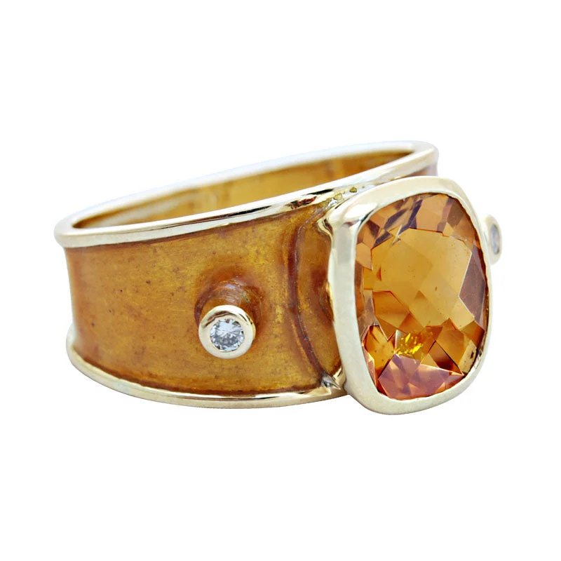 Shell inlay rings-Ring- Citrine & Diamond (Enamel)  (1751P)