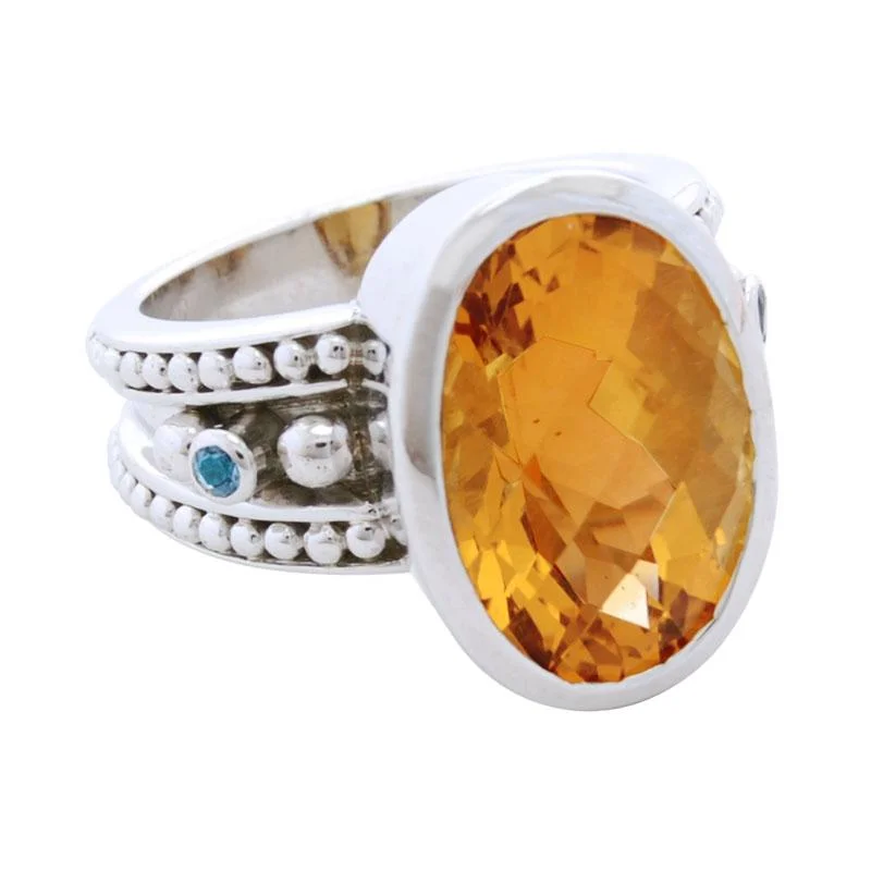 Star motif rings-Ring-Citrine and Aquamarine  (6DS)