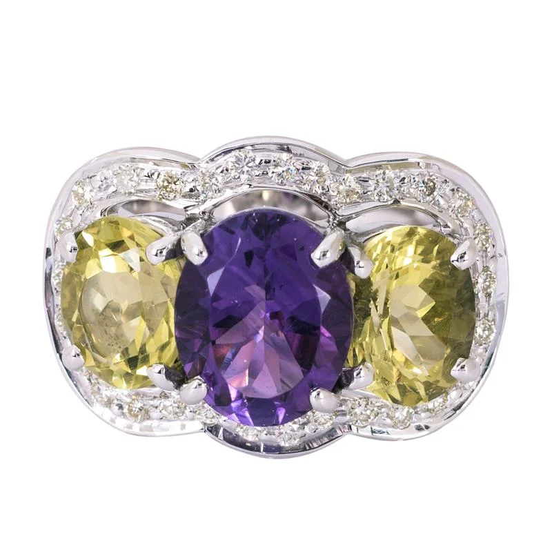 Bold geometric rings-Ring- Amethyst, Lemon Quartz and Diamond  (265KS)