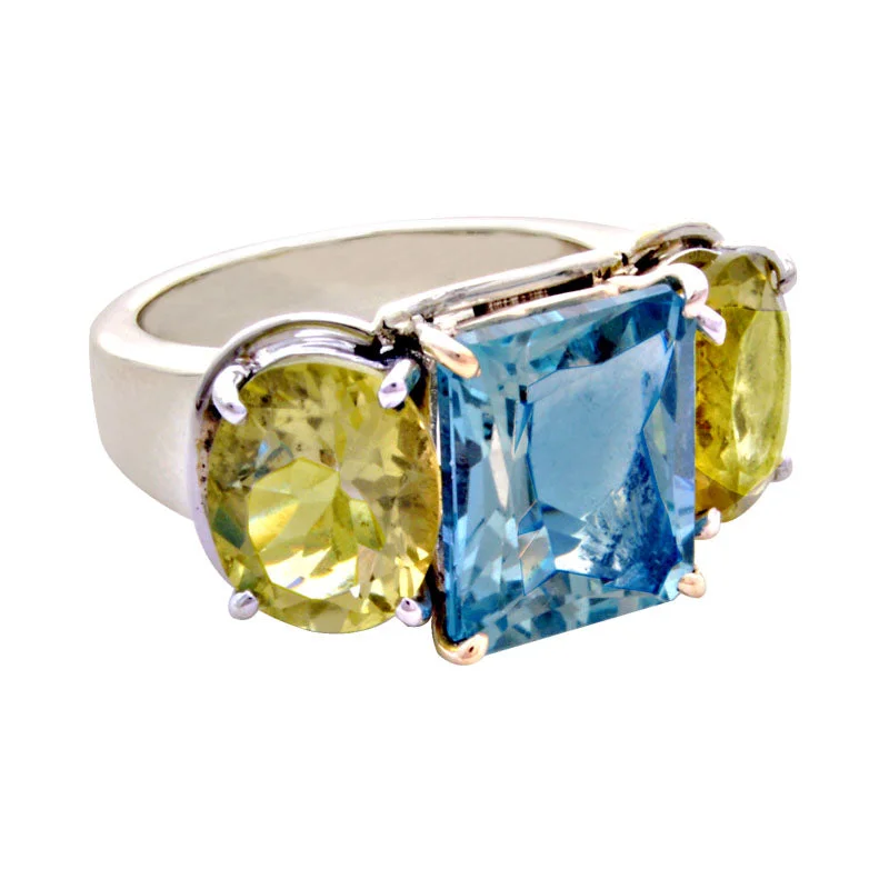 Sterling silver rings-Ring-Blue Topaz and Lemon Quartz