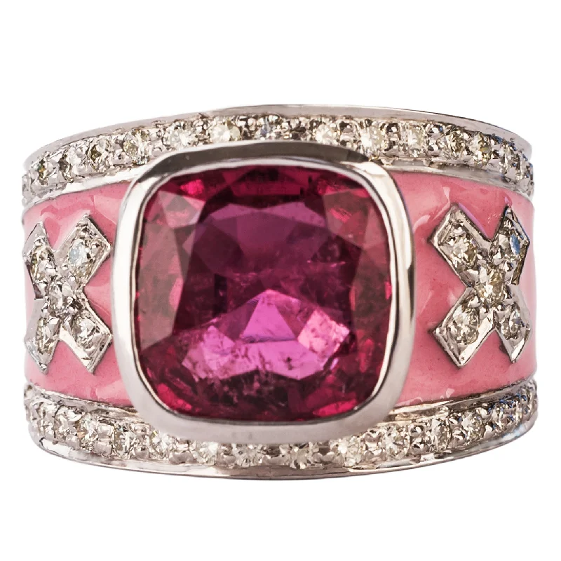 Geometric design rings-Ring- Rubellite and Diamond (Enamel)