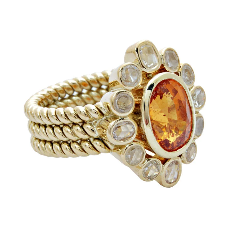 Asymmetrical rings-Ring- Orange Garnet & Diamond