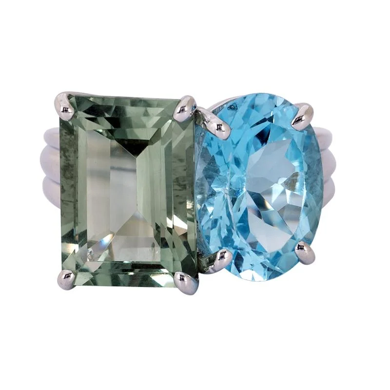 Bold chunky rings-Ring- Blue Topaz and Green Quartz  (255OS)