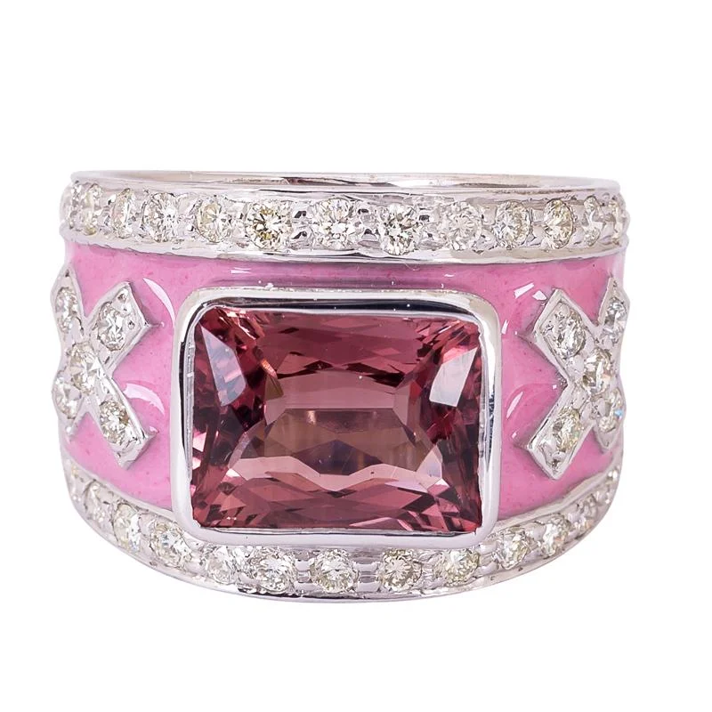 Textured band rings-Ring- Rubellite and Diamond (Enamel)  (265IS)