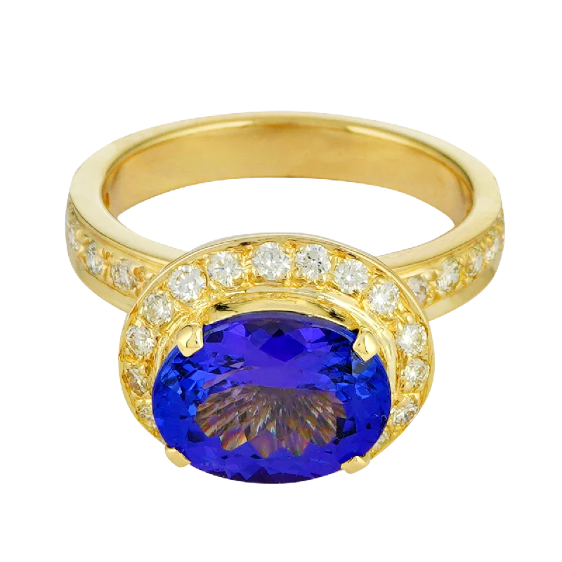 Floral engraved rings-Ring - Tanzanite and Diamond