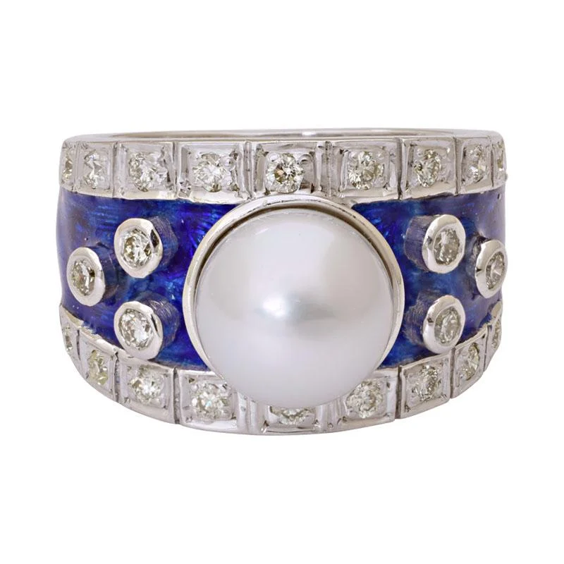 Bold geometric rings-Ring-South Sea Pearl and Diamond (Enamel)  (220DS)