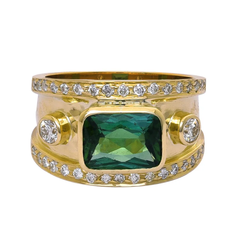 Wooden inlay rings-Ring- Green Tourmaline and Diamond