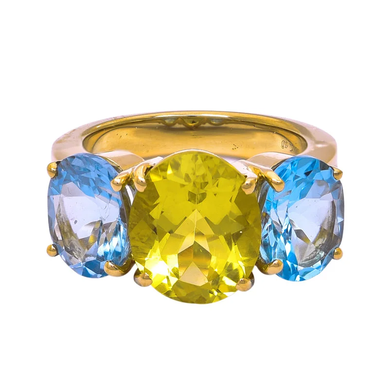 Sculptural band rings-Ring- Lemon Quartz, Blue Topaz and Diamond