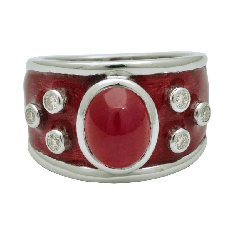 Multi-stone rings-Ring-Ruby and Diamond (Enamel)  (190OS)