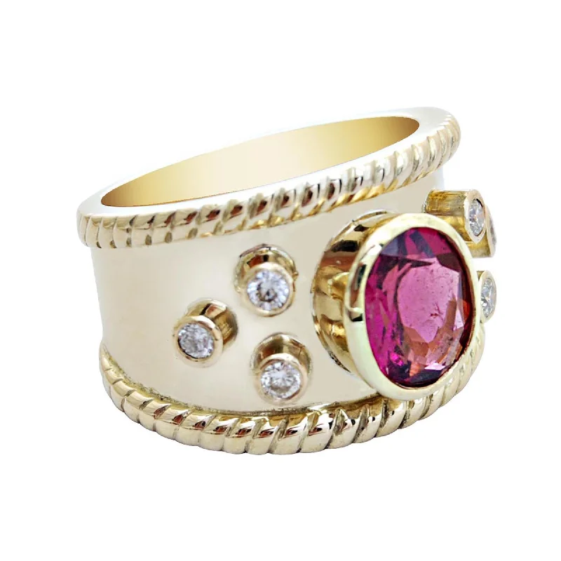 Sculpted clay rings-Ring-Rubellite and Diamond  (1745N)