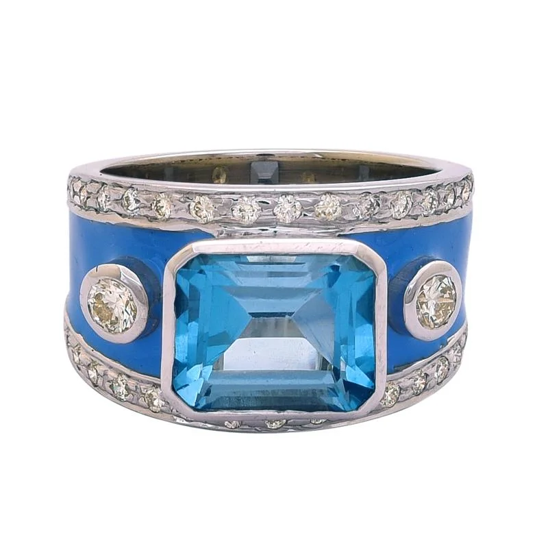 Sapphire stone rings-Ring- Blue Topaz and Diamond (Enamel)  (244RS)