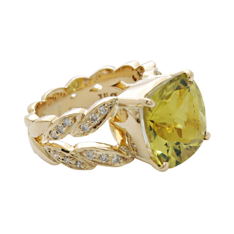 Turquoise inlay rings-Ring- Lemon Quartz And Diamond (1792J)