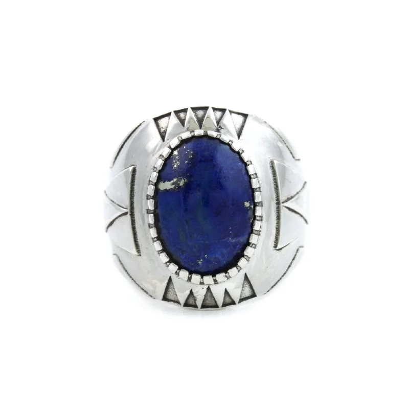 Tribal bead rings-Geometric "Delta Δ" Ring x Lapis Lazuli