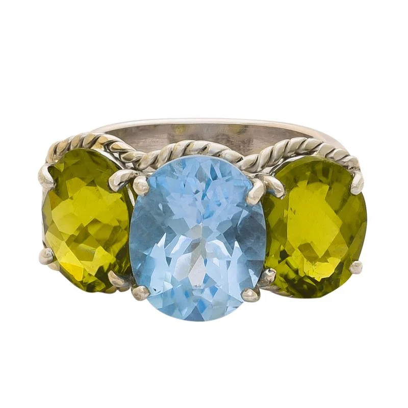 Adjustable open rings-Ring- Blue Topaz and Peridot  (151QS)