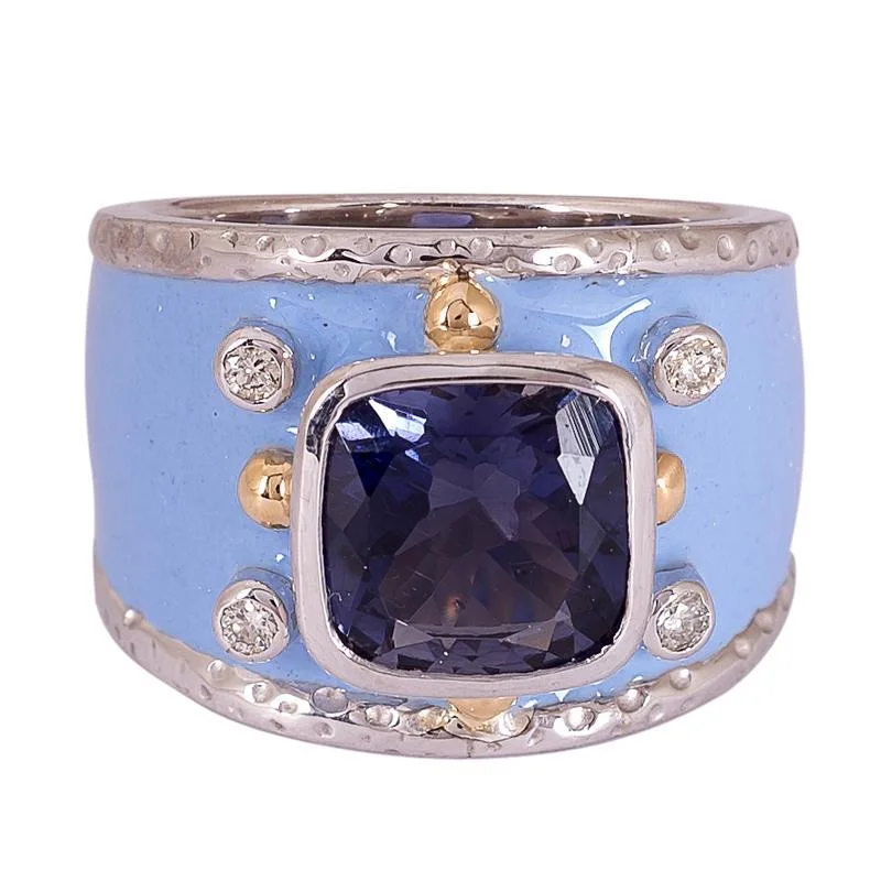 Organic form rings-Repair - Ring Iolite and Diamond with Enamel (24QM)