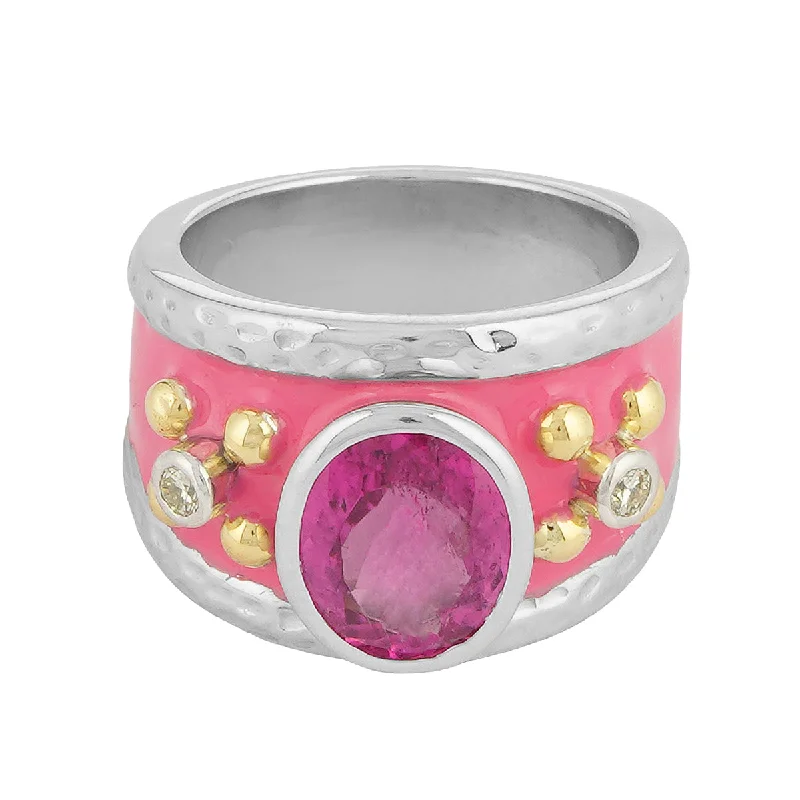 Citrine gem rings-Ring - Rubellite and Diamond (Enamel) (43EM)