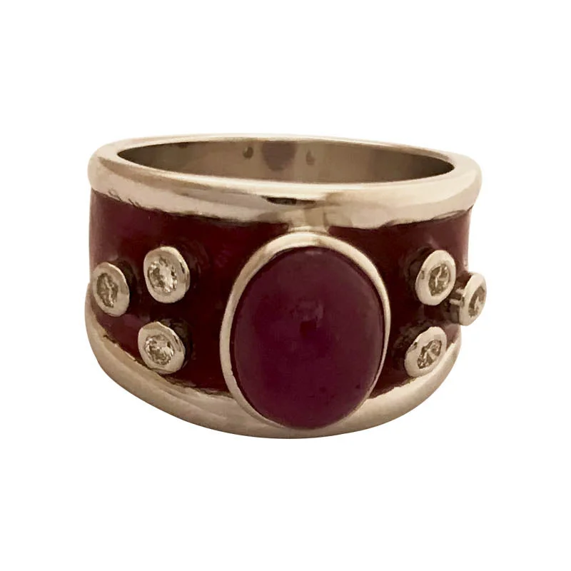 Tribal motif rings-Ring - Ruby and Diamond (Enamel) in Sterling Silver