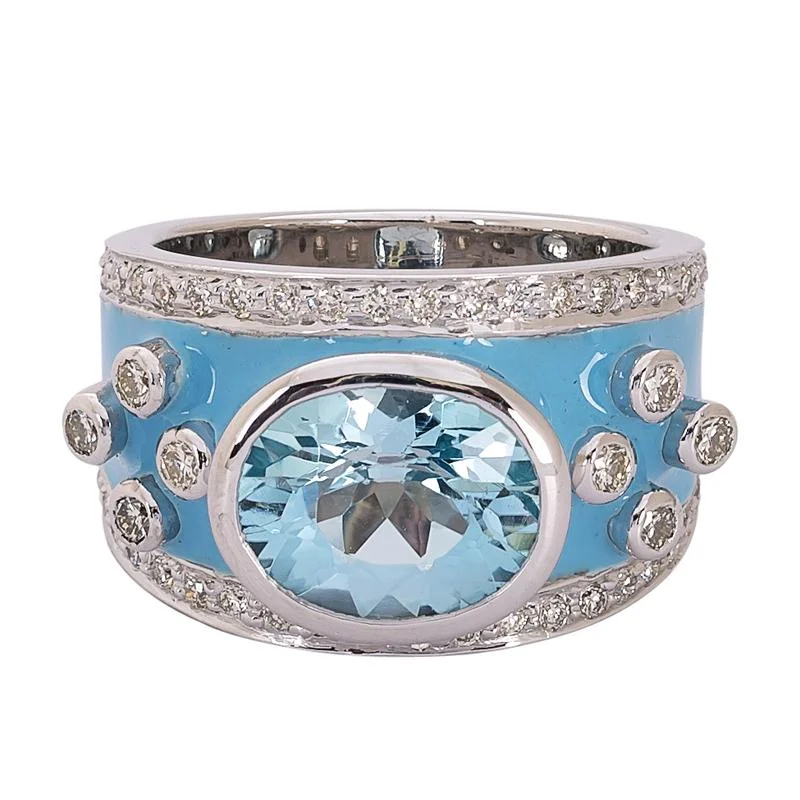 Toggle band rings-Ring- Blue Topaz and Diamond (Enamel)  (272BS)