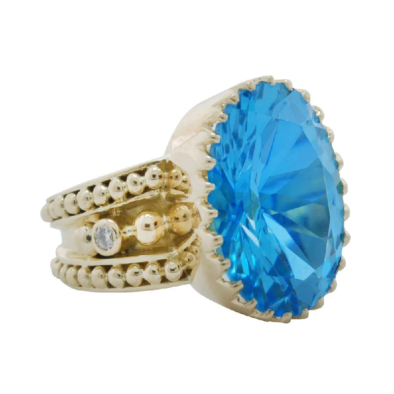 Gothic style rings-Ring- Blue Topaz And Diamond (1829G)