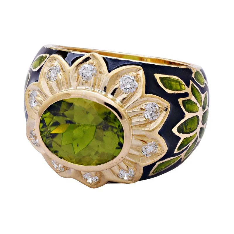 Vintage lock rings-Ring-Peridot and Diamond (Enamel)  (2140P)