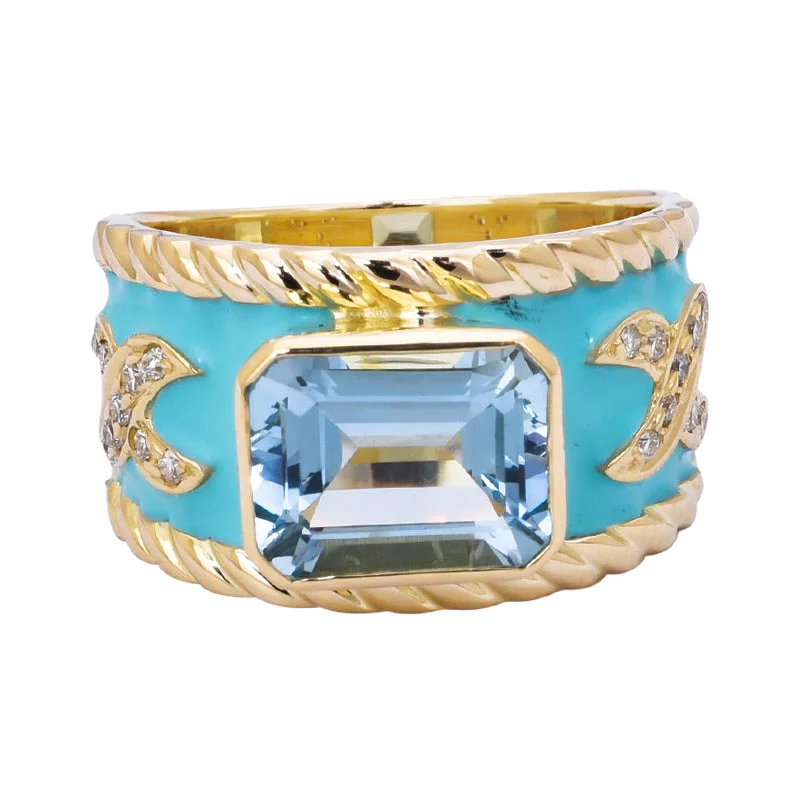 Pearl accent rings-Ring- Aquamarine and Diamond (Enamel)