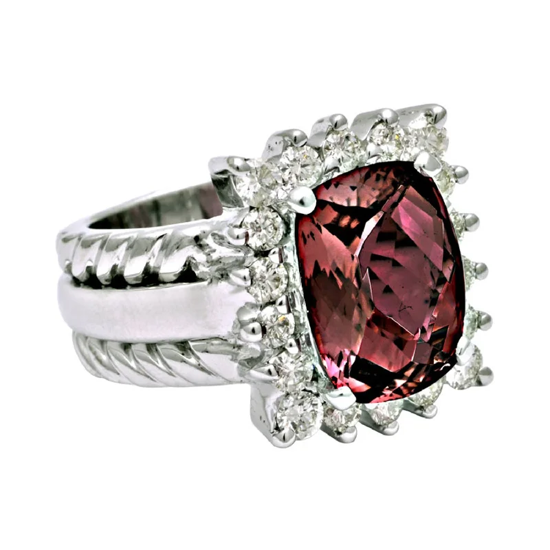 Hexagon shape rings-Ring- Tourmaline And Diamond