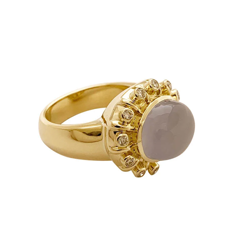 Peacock design rings-RING - CHALCEDONY AND DIAMOND IN 18K GOLD